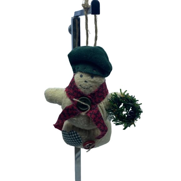Vtg Christmas Snowman Fabric Ornament With Wreath Hat 6” Button Detail - Picture 1 of 6